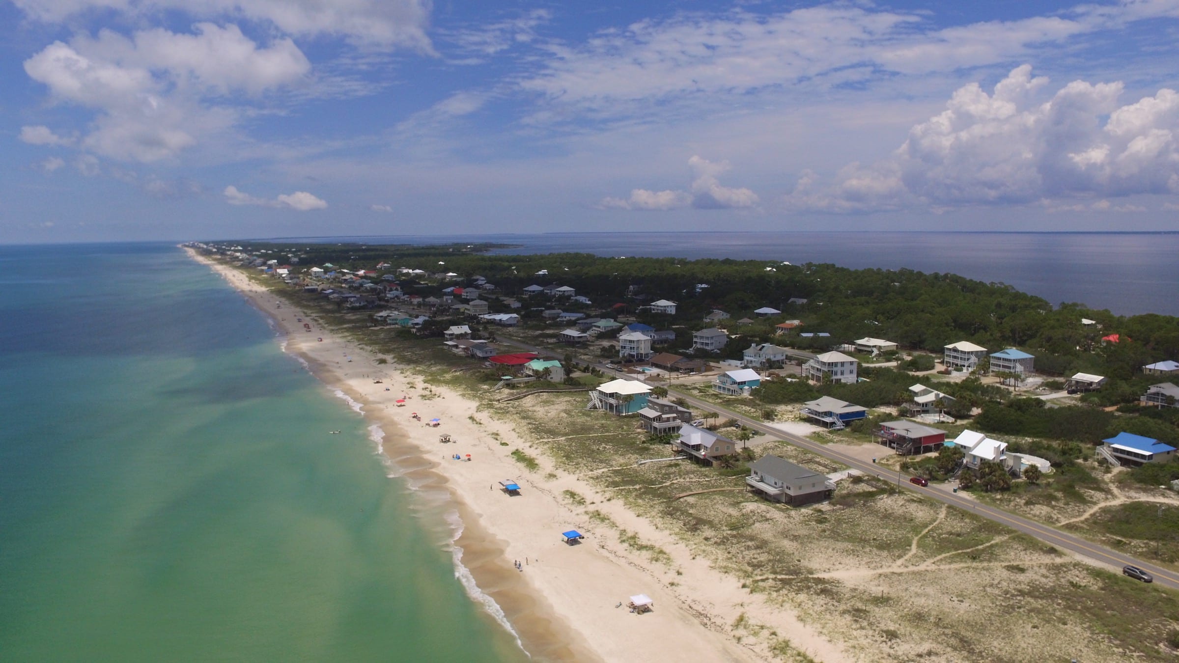 Aerial view of the St. George Island skyline and coastline